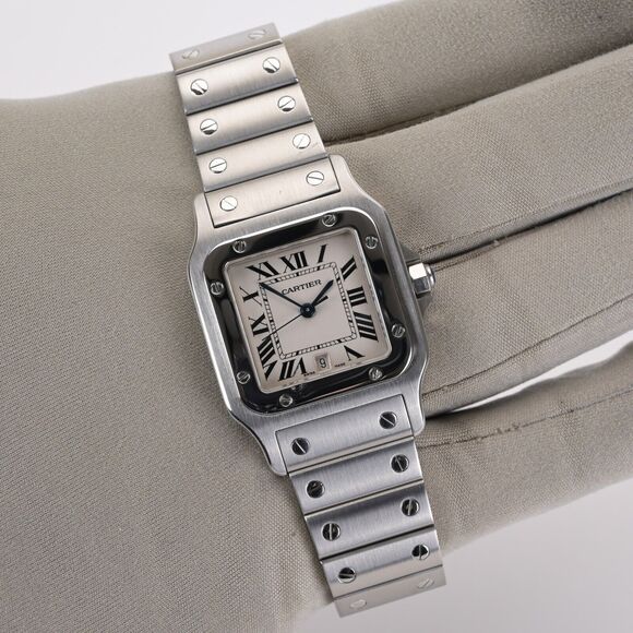 Cartier Santos Galbee Large 1564 White Roman Dial 29mm Watch - Picture 5 of 12